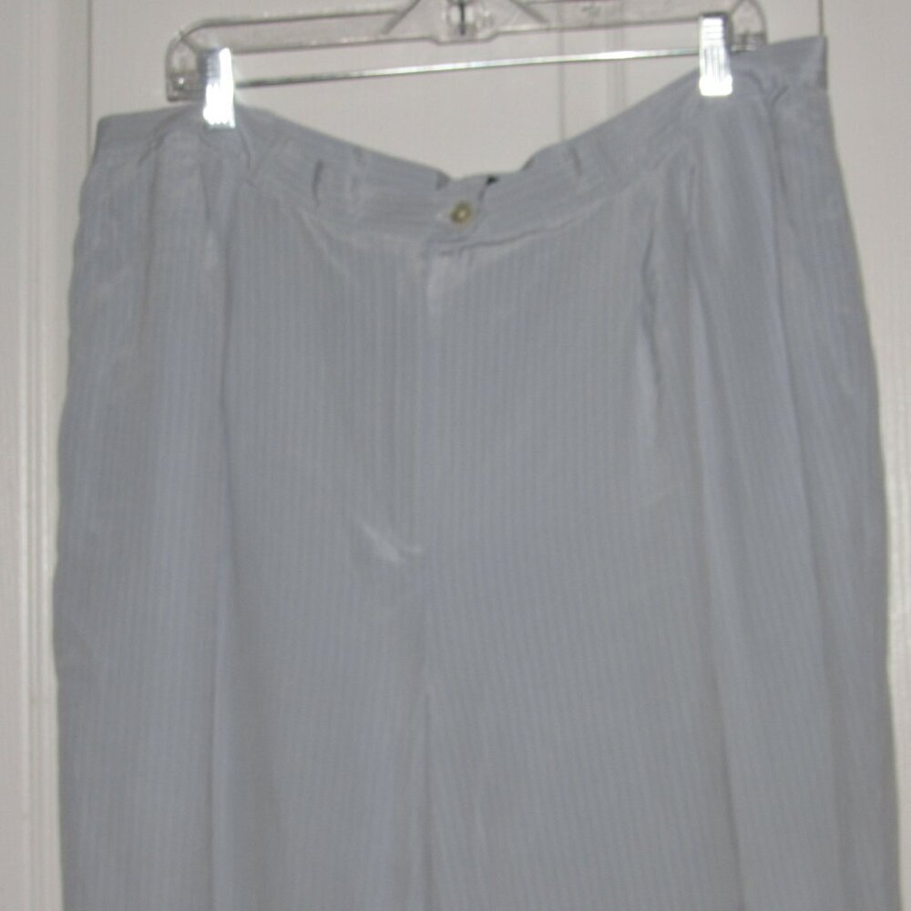Lauren Ralph Lauren Silk Pinstripe Pleat‑Front Trousers – Light Blue 20W - Picture 3 of 8